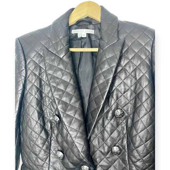 Veronica Beard Quilted Leather Cooke Dickey Jacket Moto Blazer Black Size 4 - Picture 6 of 16